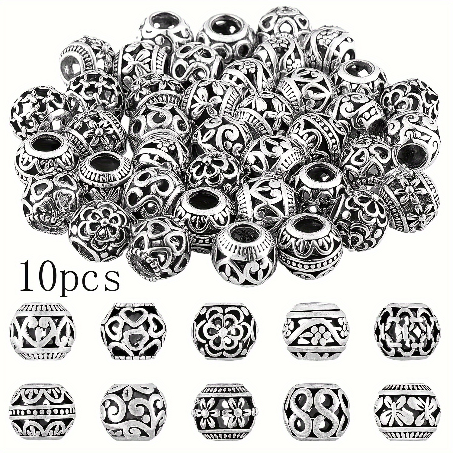 10 20pcs silvery tone spacer loose beads hollow   tibetan beads alloy beads spacer 10mm   beads for     craft making necklace bracelet supplies