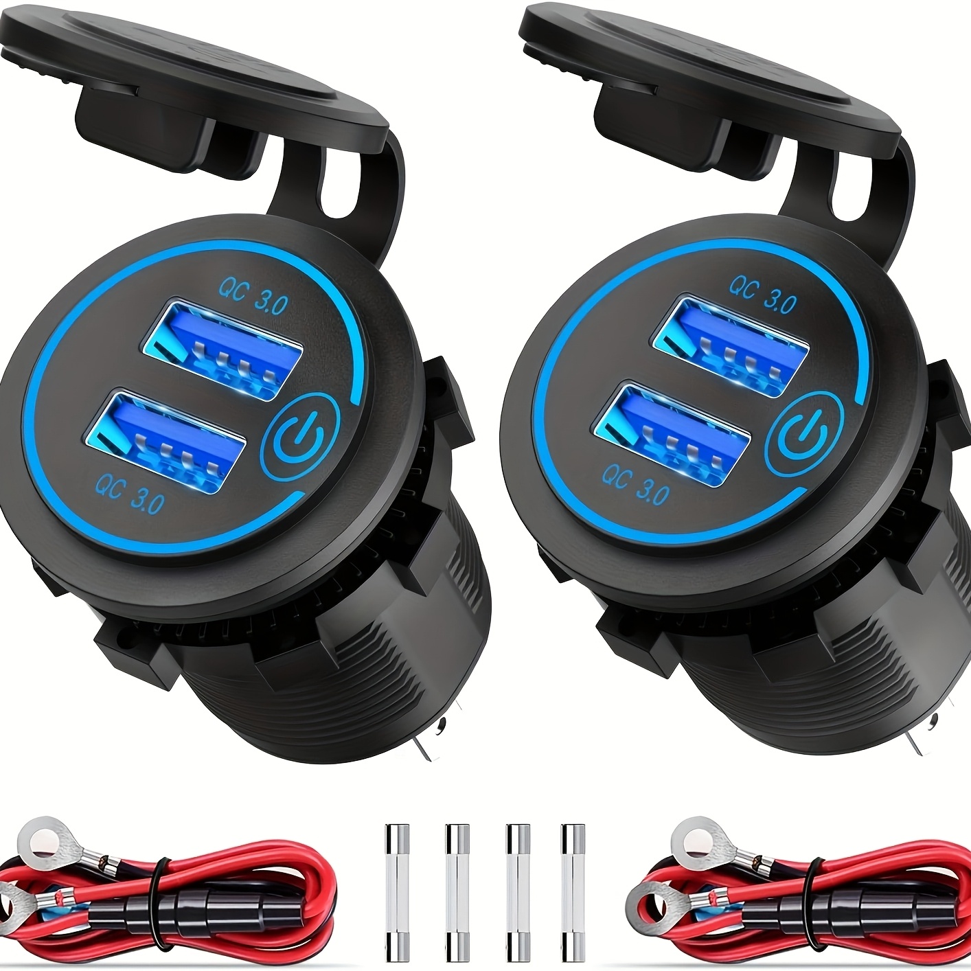 TEMU [2 Pack] 12v Usb Outlet, 3.0 Dual Usb Power Outlet With Touch Switch, 12v/24v Fast Charge Usb Charger Socket Diy Kit For Marine Bus Truck Golf Cart Rv Motorcycle, Etc.