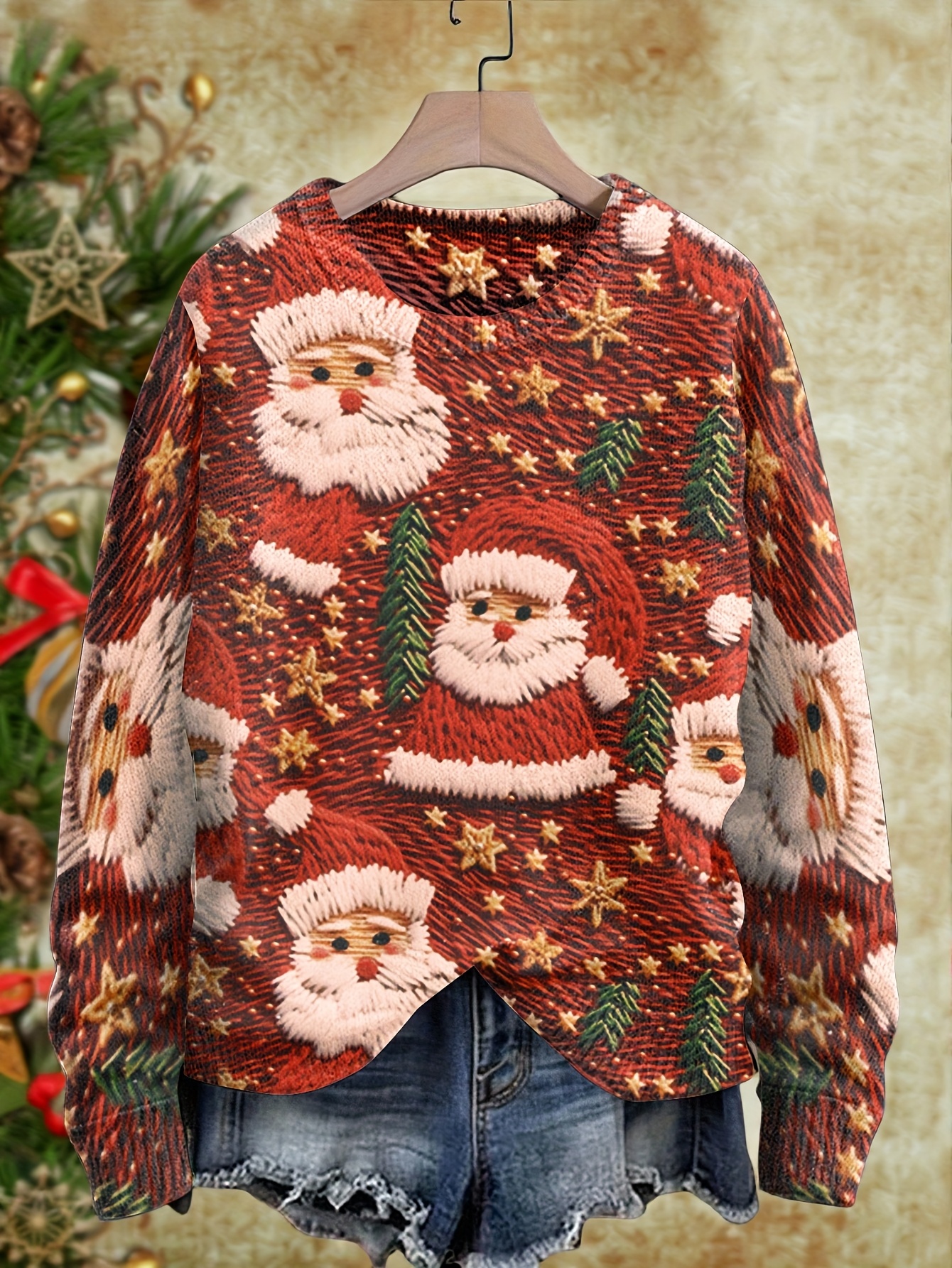 women's cozy christmas santa claus sweater thick yarn round Temu