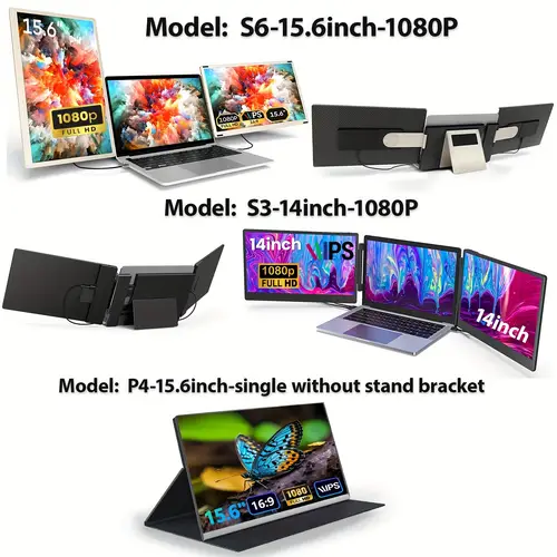 laptop screen extender 15 6 14 inch 1080p fhd triple single portable monitor with built in speakers and adjustable stand ips display ultra narrow bezel plug and play compatible with windows ps4 chrome