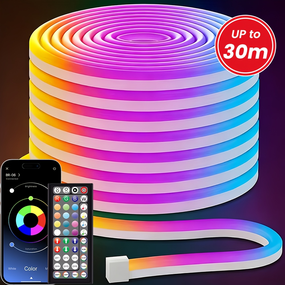 artikel foto outdoor rgb-neonverlichting met   lijnen, met app- en afstandsbediening, ip67 spatwaterdicht, kleurinstelbaar, synchroniseert met muziekritme, flexibele stripverlichting met doe-het-zelf-ontwerp voor slaapkamer, gamingdecoratie
