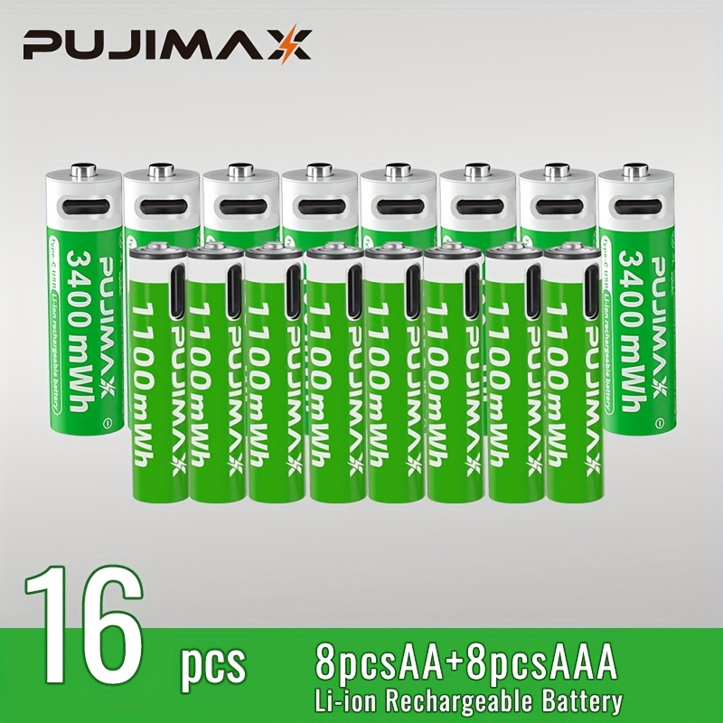   аа+ааа 1.5в 1100мвтг+3400мвтг перезаряджувані літієві батареї з коробкою для зберігання та кабелем для зарядки - висока ємність, тривалий час роботи для пристроїв Опис товару 9