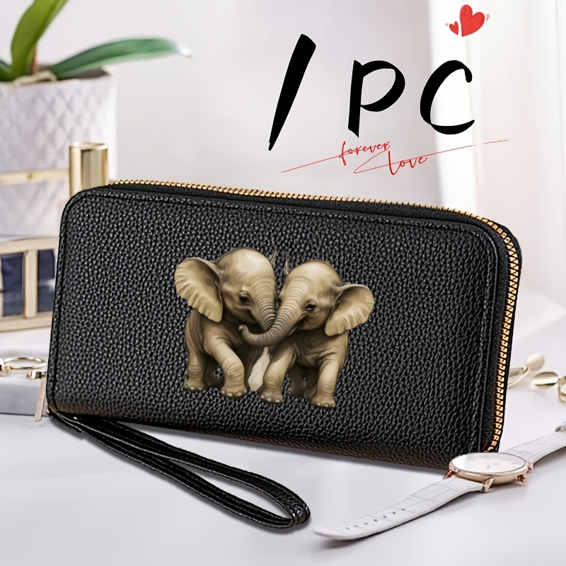 TEMU Fun "two Elephants" Patterned Wallet, A Long And Portable Clutch Bag, Multifunctional With Multiple Card Slots And Large Capacity, Suitable For