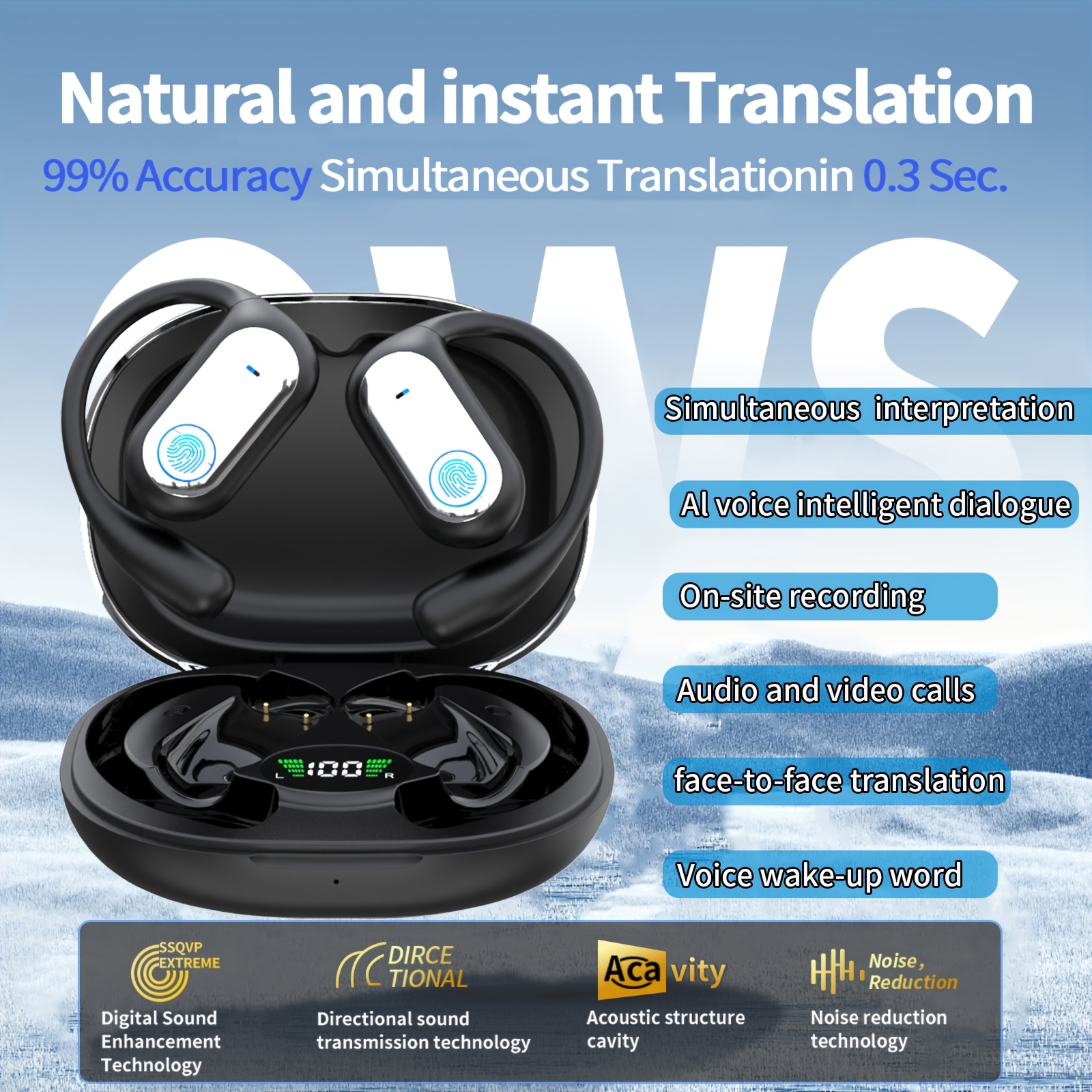 TEMU Wireless Headphones Wireless Earbuds, Language Translation Earbuds, Open-ear Sport Wireless Earbuds, Bluetooth5.4 Wireless Earbuds, Can It
