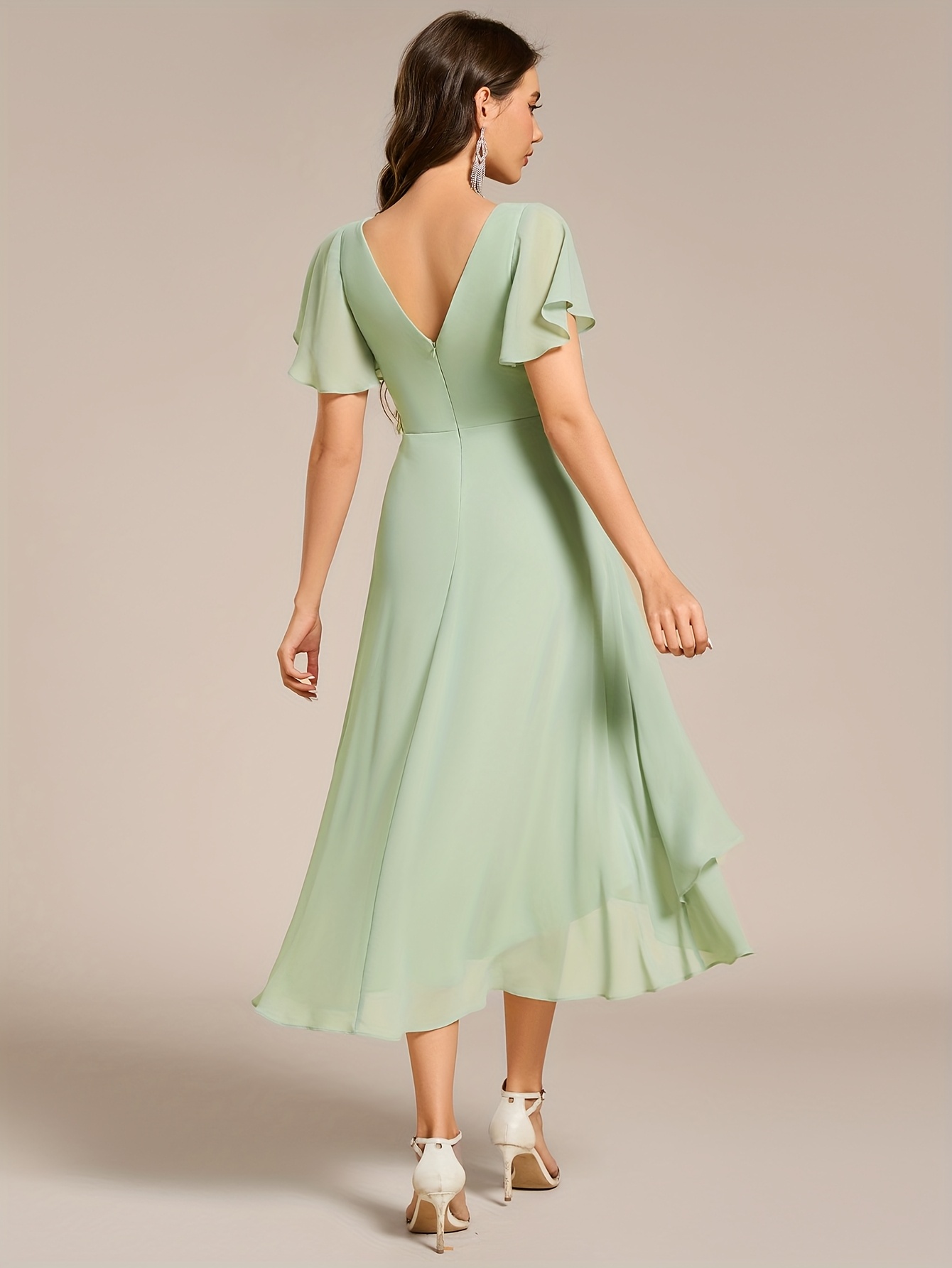 elegant spring v neck sleeve a line chiffon dress - Temu Mauritius