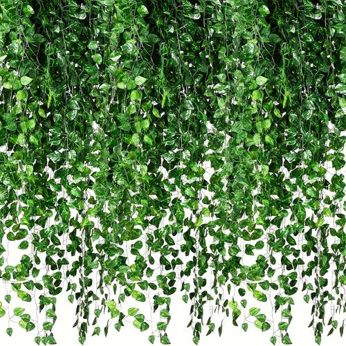 12 24pcs artificial ivy garland vines greenery leaves plants hanging aesthetic vines for home bedroom party wall decor