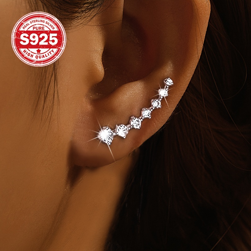 

1 Pair Sterling Silver 925, 7 Star Cubic Zirconia Earrings, Delicate & Sparkly, Perfect For Daily Wear & Gift-giving, Vacation & Bling Style