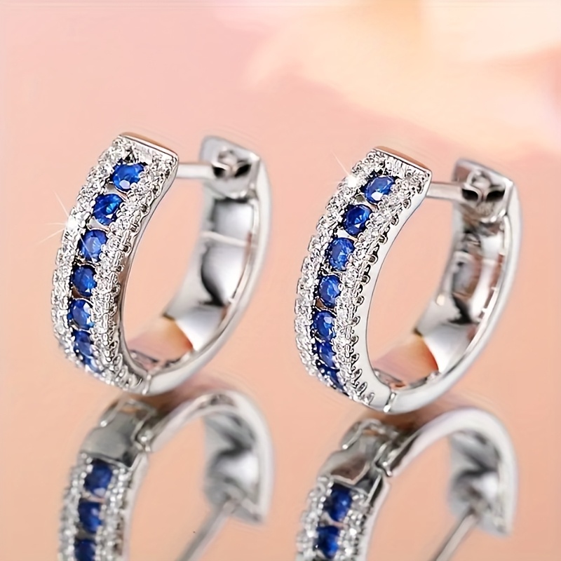 TEMU Angol Women' Bohemian Hoop Earrings Suitable For Party & Daily Wear, Blue Synthetic Synthetic Zirconia Hoops With K Coating, Elegant Style,
