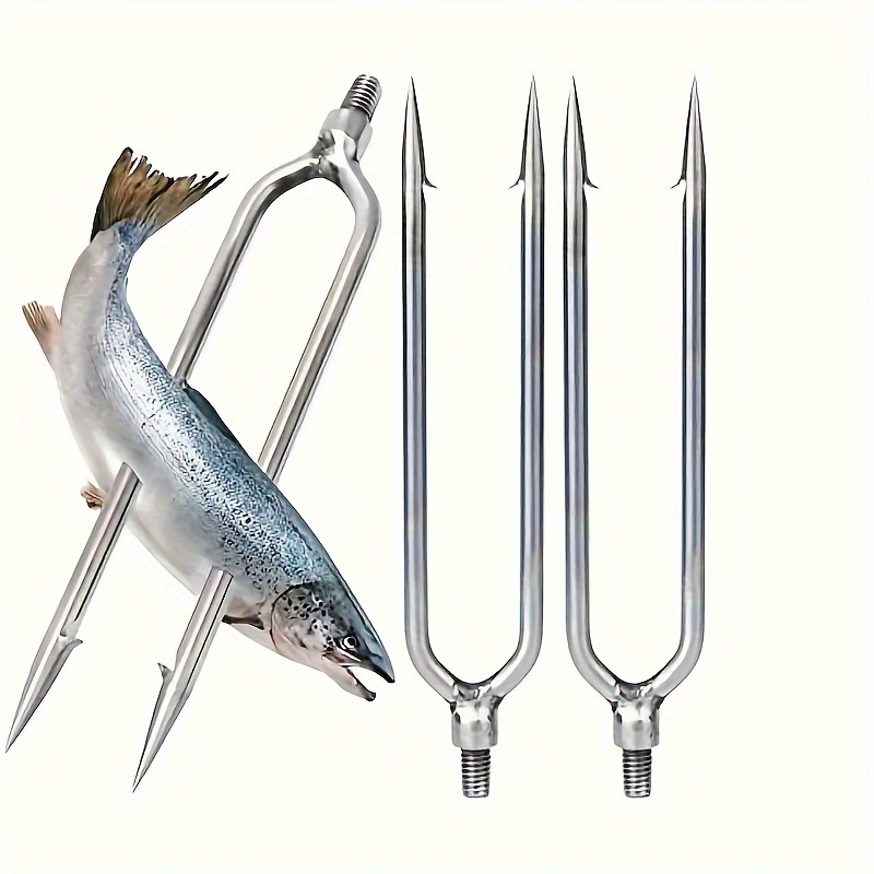 Stainless Steel Hand Spear 2 Prong Barb Screw Gun Fishing Spearfishing Tip  Head