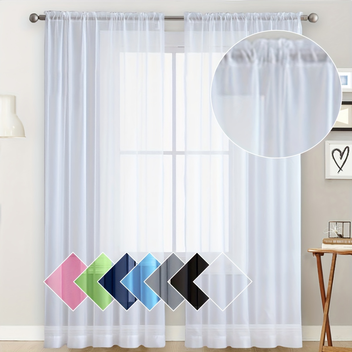 classic rod pocket sheer curtain panel   polyester   fabric lightweight yarn   decorative door panel machine washable uncorded clear   theme for living room and restaurants 1 panel details 3