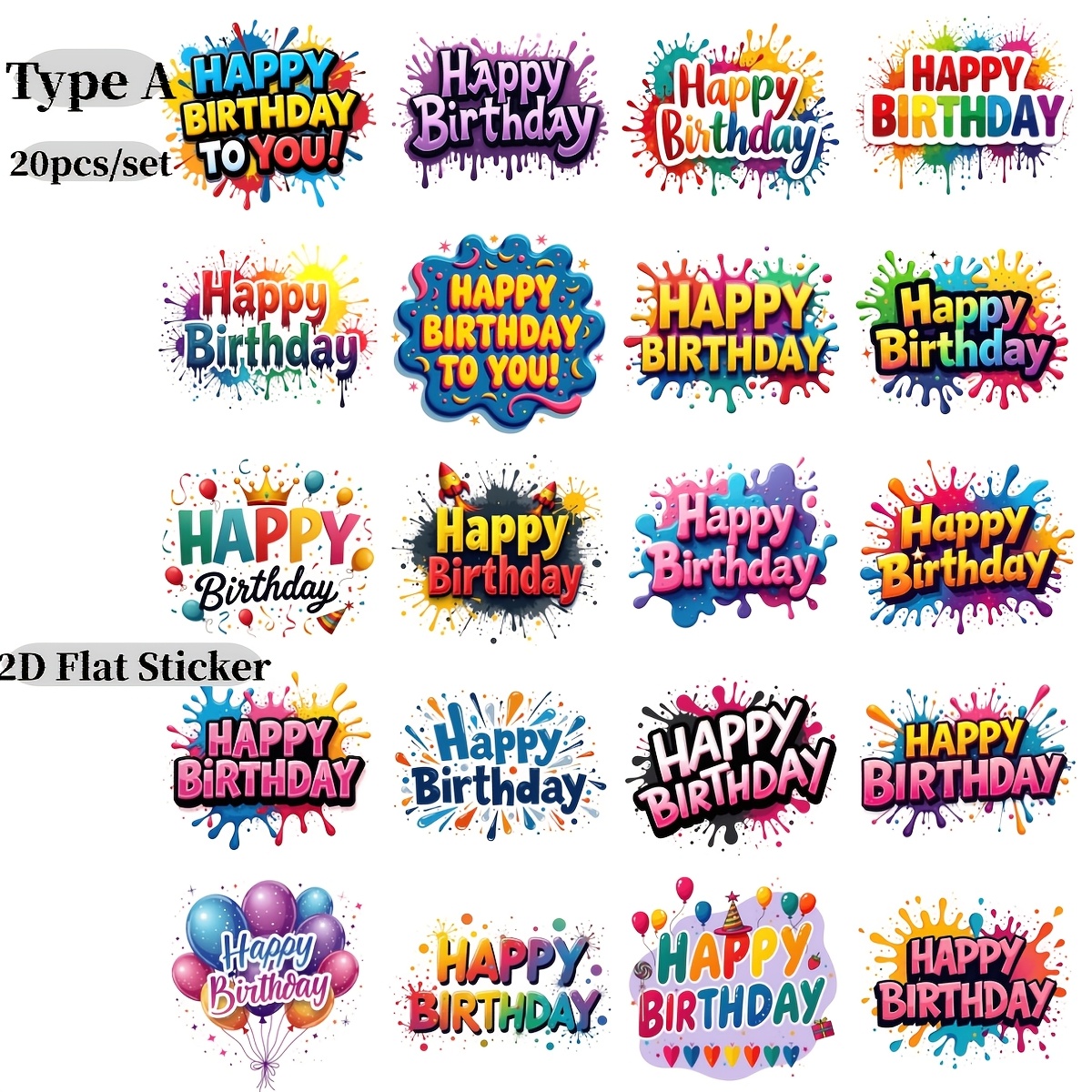 20pcs/set Creative Handmade Retro Happy Birthday 2d Flat High Quality Stickers Suitable For Garbage Diaries, Laptops, Scrapbooks, Decorations, , Diy Stickers, 2d Flat