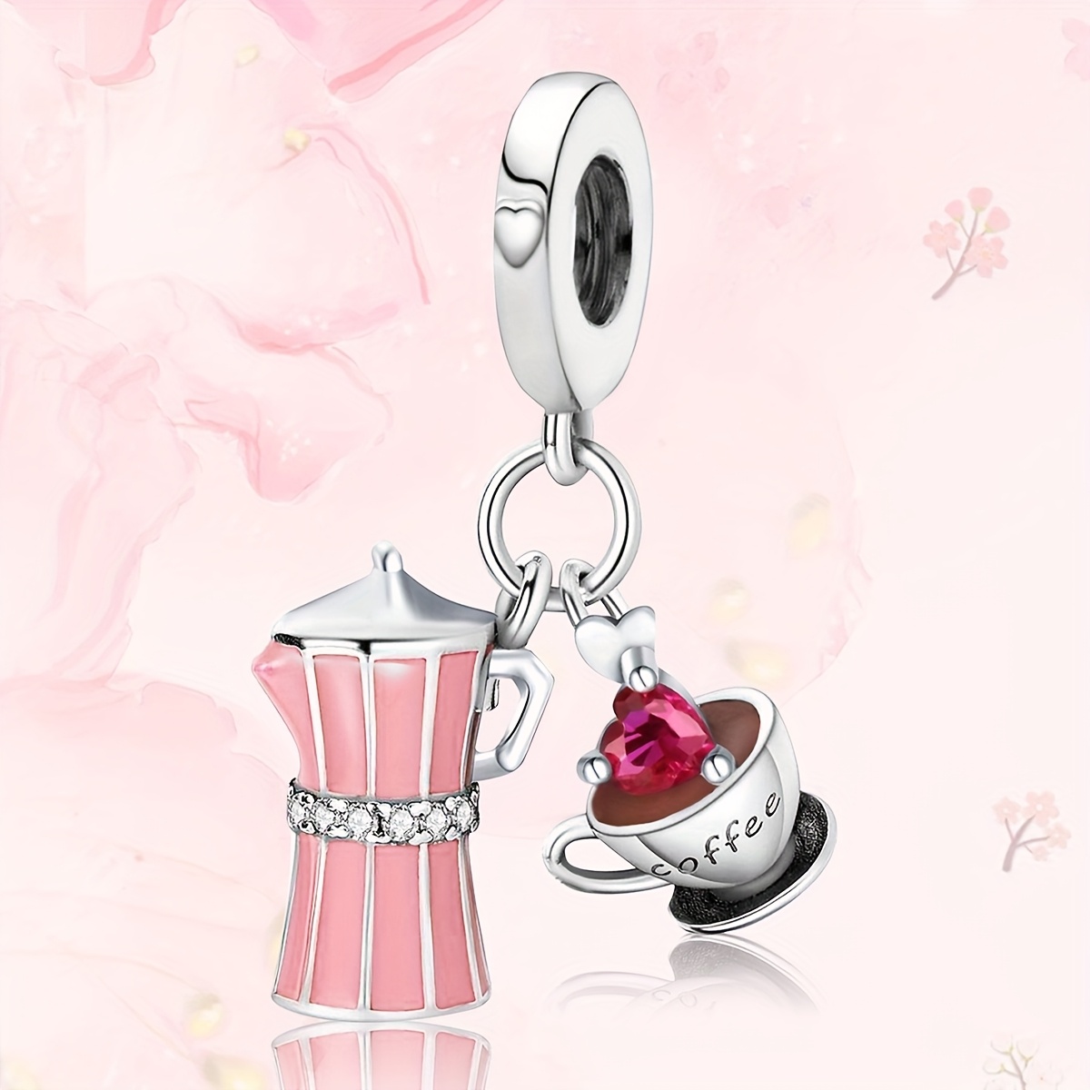Image of 1pc 925 Silver Plated Leisure Afternoon Tea Charm Pendant, Fit Bracelet Bangle Necklace, Jewelry Making Birthday Gift Valentine's Day Gift Mother's Day Gift For Women