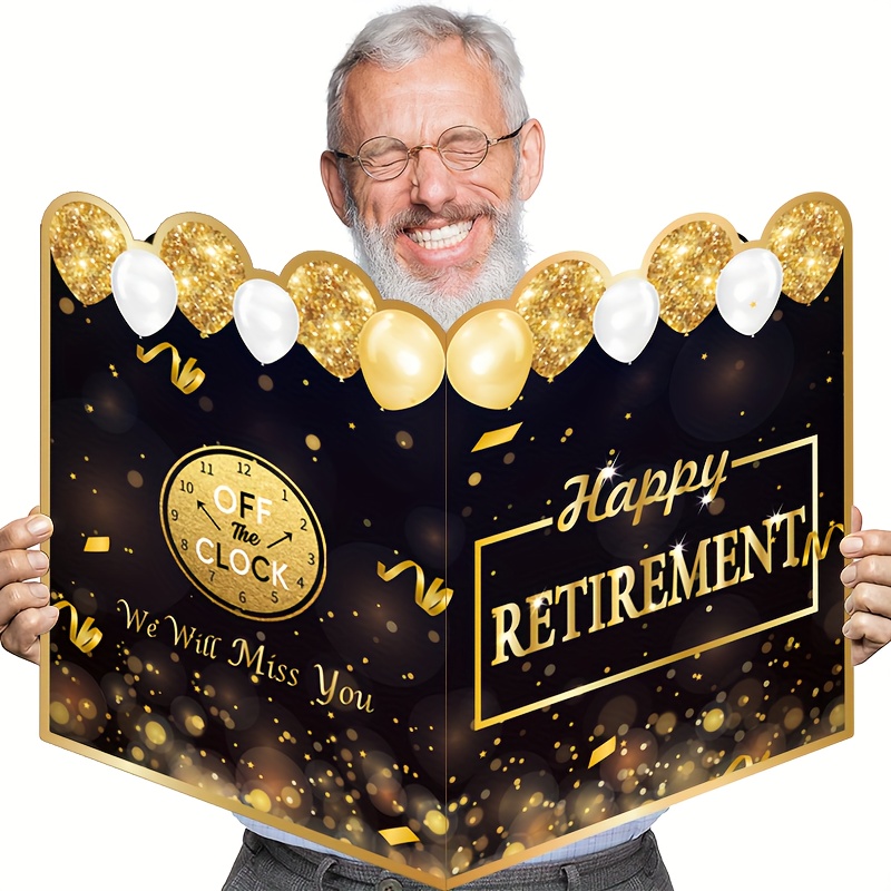 

Retirement Celebration Jumbo Greeting Card 21.9 X 15.7 Inch, Happy Retirement Party Giant Card, Golden And Black Balloon Design, Unisex Party Favor Gift For Any Recipient - Pack Of 1