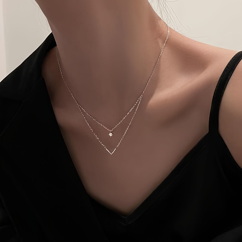 TEMU A Shimmering Double-layer V-shaped Pendant Necklace For Women, Featuring A Stylish And Luxurious Design Elegant And Unique, Everyday Wear And