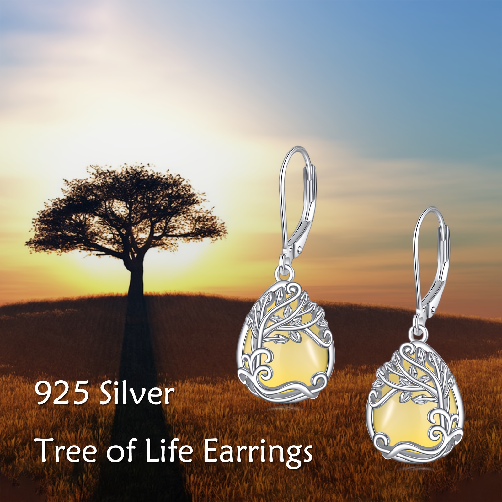 925 sterling   of life yellow agate drop dangle teardrop earrings tree of life leverback earrings for women jewelry gifts Product details 6