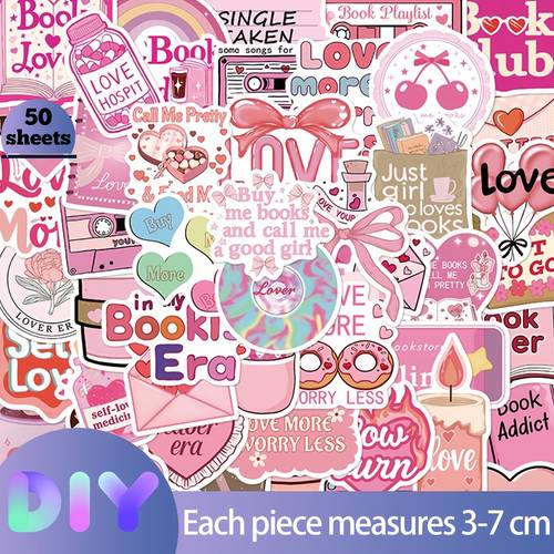 50 piezas, pegatinas para móvil de Lover, pegatina de diseño estético , aplicable para de móvil, móvil, tableta, portátil, maleta, iPad, , coche, libro, , cuaderno, suministros para álbum de recortes