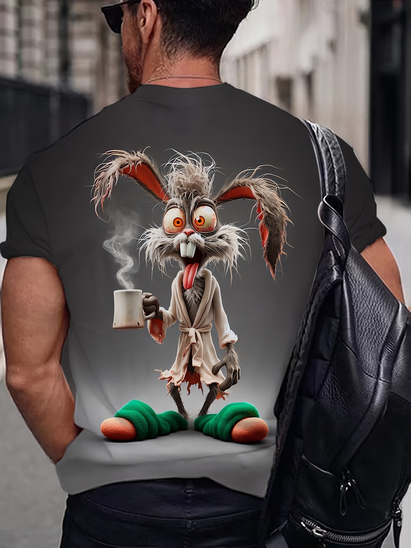 Men's Plus Size T-Shirt with Whimsical Rabbit 3D Print - Casual Streetwear, Short Sleeve, Round Neck, Stretchy Polyester Blend, Perfect for Summer Outings & Vacations, Oversized T Shirt, PLUS SIZE