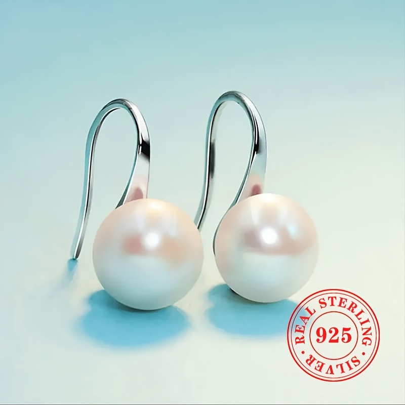 

Sterling 925 Silver Hypoallergenic Ear Jewelry Faux Pearl Decor Dangle Earrings Elegant Simple Style Trendy Female Gift