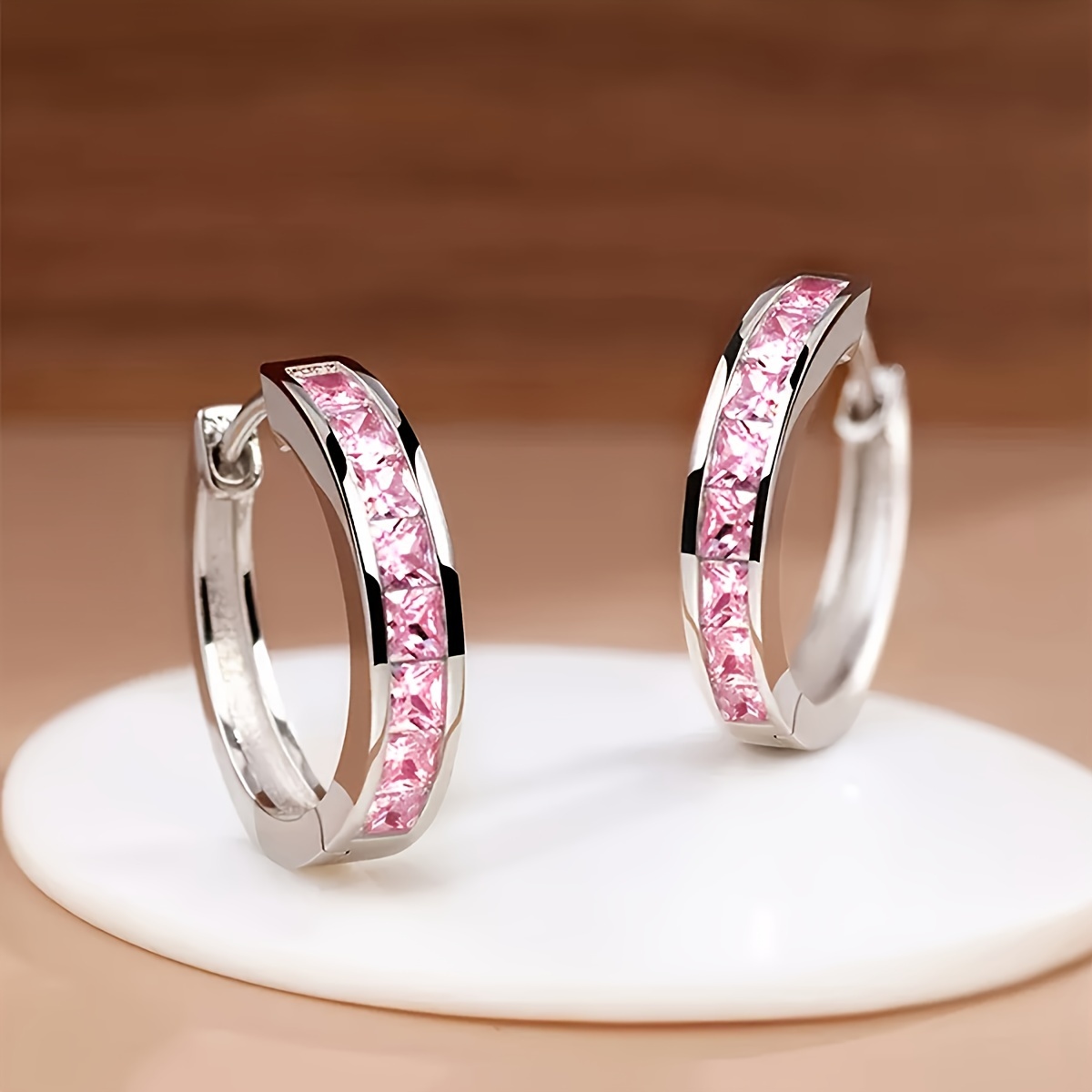Image of Of Women's Fashion Hoop Earrings With Simple Synthetic Synthetic Zirconia , Casual Party Jewelry Gift In Multiple Colors