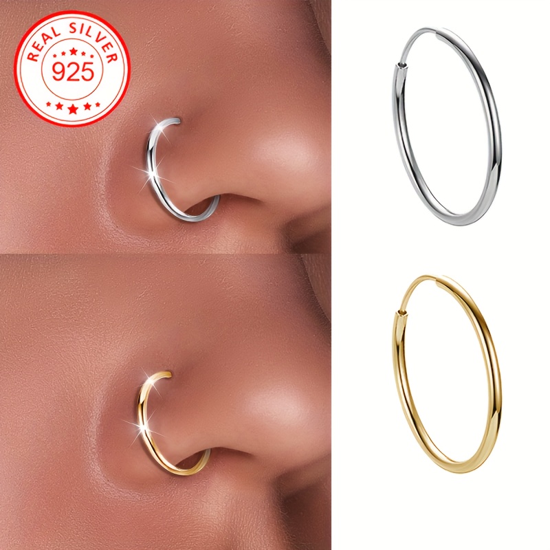 

1pc Elegant S925 Sterling Silver Nose Ring For Women - Single Layer With Sparkling Stacking Design, Hypoallergenic, Ideal For Parties, Banquets, And , Perfect Gift, Body Piercing, 0.5g