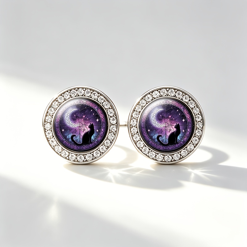 1 Pair Classic Imitation Crystal Stud Earrings with Cat Design