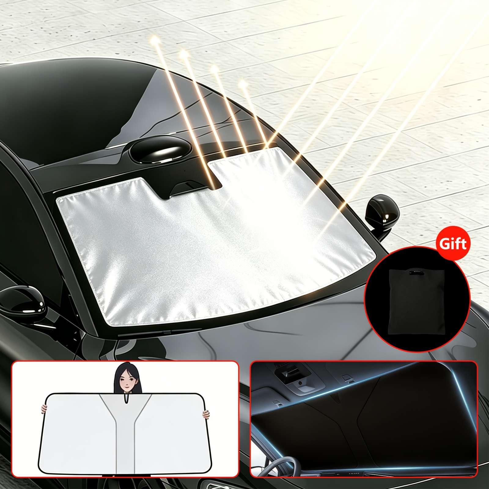 TEMU Parasol portátil para coche, protector solar mejorado y engrosado. 1 pieza de visera para parabrisas, fácil de instalar y plegable para guardar.