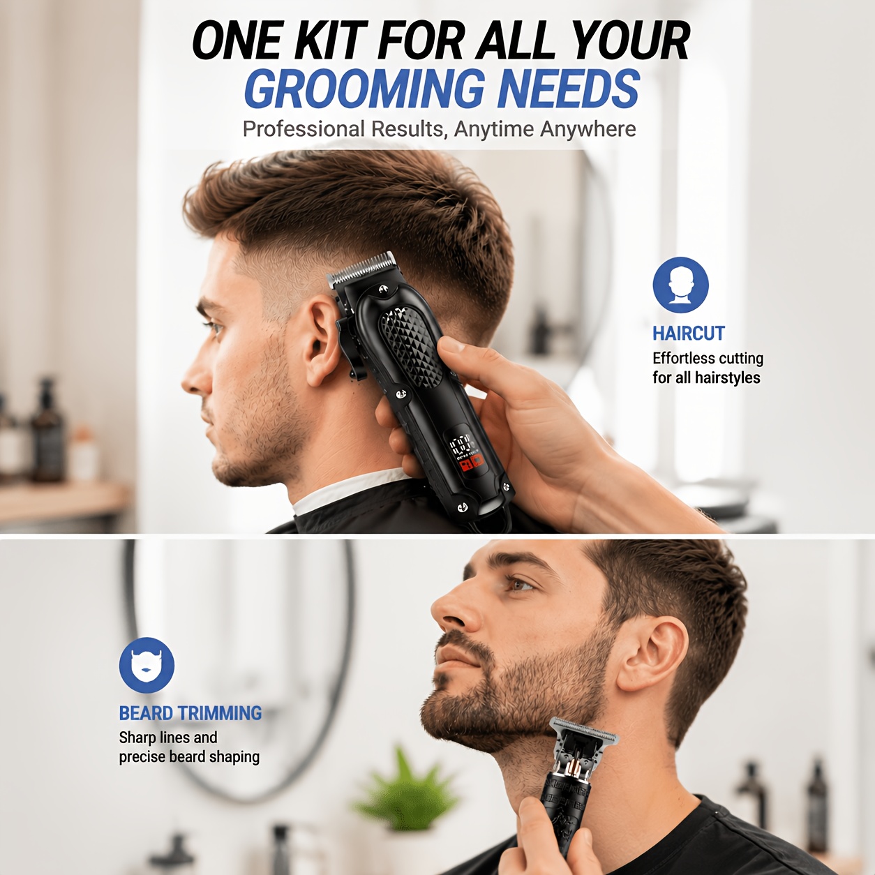 Rechargeable Electric Grooming Kit. Equipped with an LCD Battery Display, This Set Is an Essential Companion for Use at Home, While Traveling, Or in The Car-Making It The Perfect Gift for Husbands, Boyfriends, And Elders
