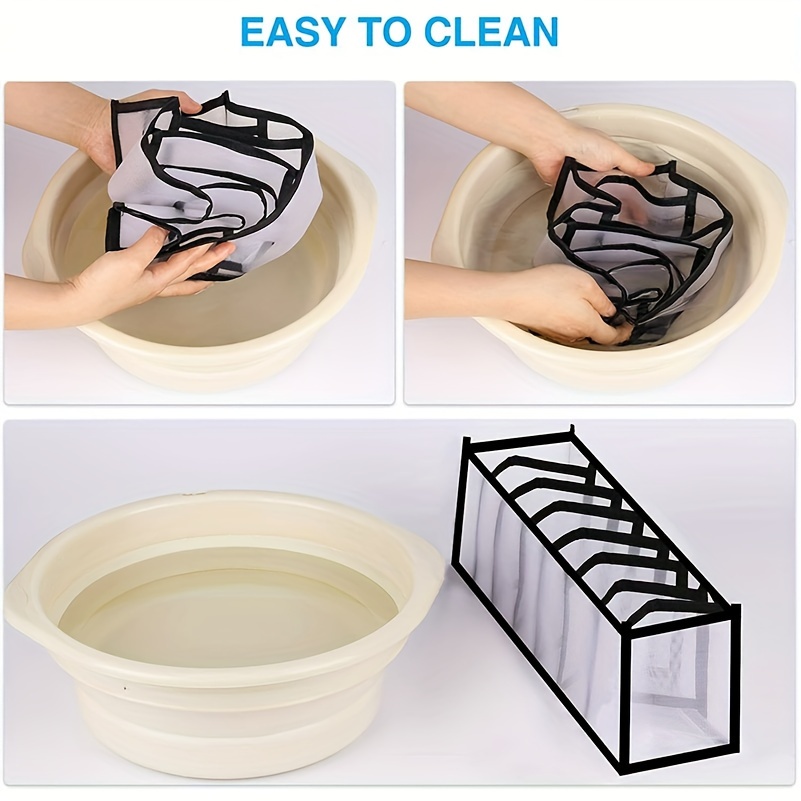 3 pack nylon mesh drawer organizer set 6 7 11 grids foldable underwear sock bra storage boxes brushed finish insert mount wardrobe closet   bins details 2