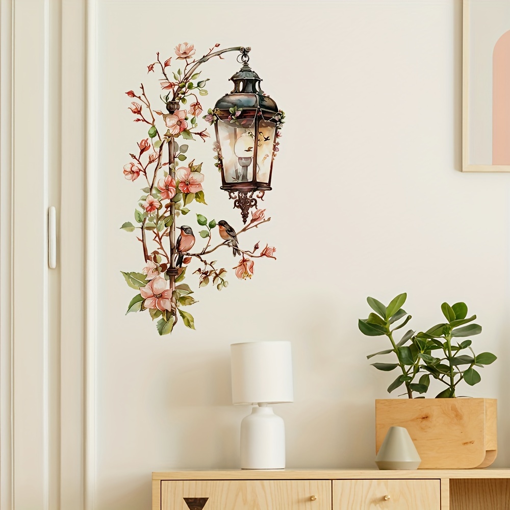 

Contemporary Wall Decoration: 1pc Painted Flower Lantern Sticker - Easy To Remove, Suitable For Bedroom, Living Room, Entryway, And Home Background Decoration - Self-adhesive