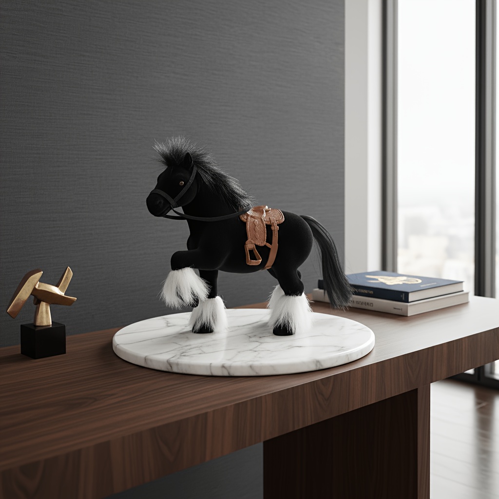 TEMU Flocked Horse Ornament, Full-body Flocking With Faux Leather Accessory, , Detailed Design, Ideal For Home Display & Gifting
