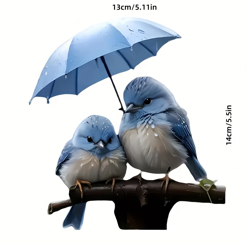 For Blue Bird Couple Vinyl Stickers With Umbrellas - For Cars, Trucks, Jeeps, Windows, Bumpers, Walls, Refrigerators, Laptop Decals - Cartoon Design - Self-adhesive - Single-use - Irregular Shape