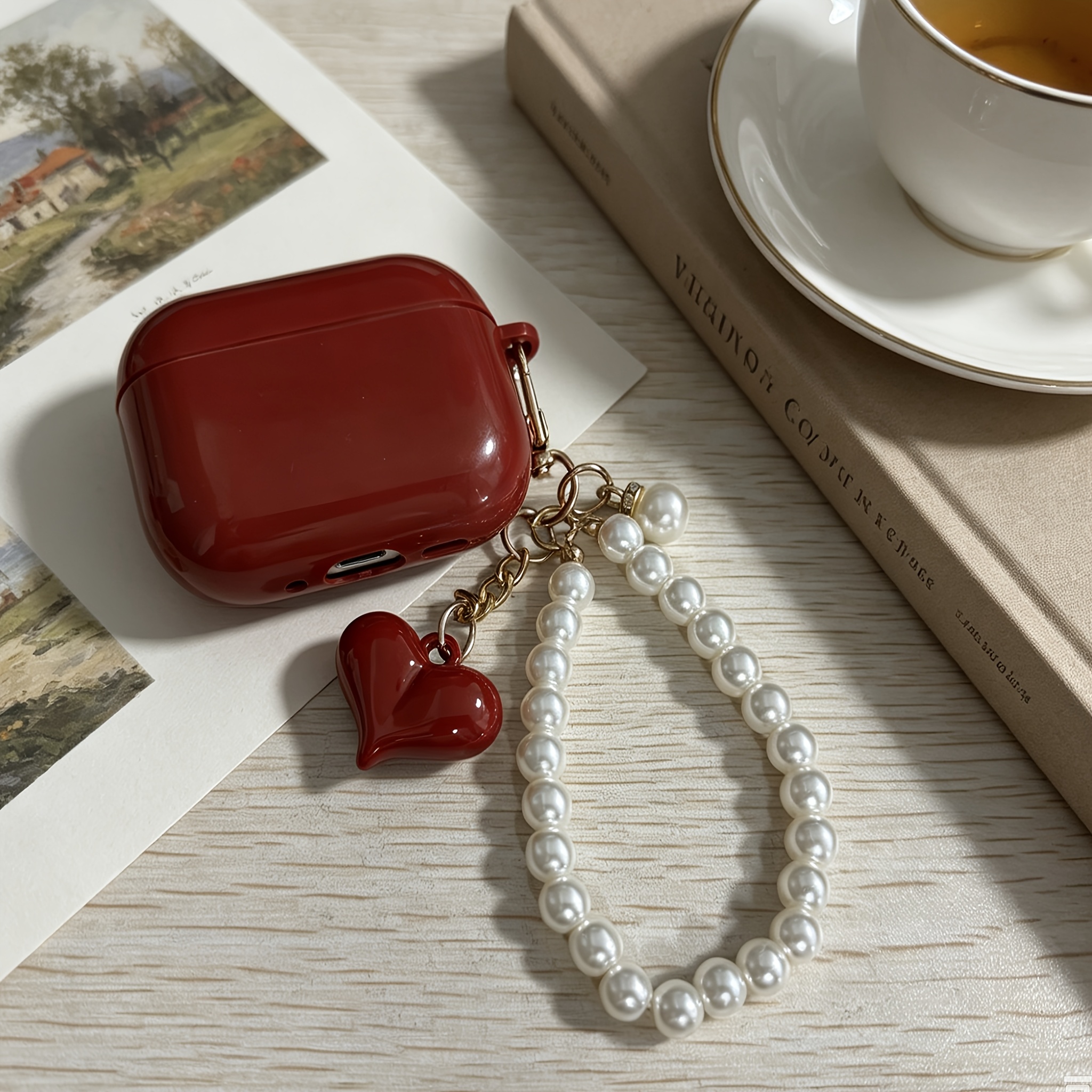 Wine Red Pendant Case For Airpods Wireless Earbuds - Scratch-resistant And Shockproof Protective Cover