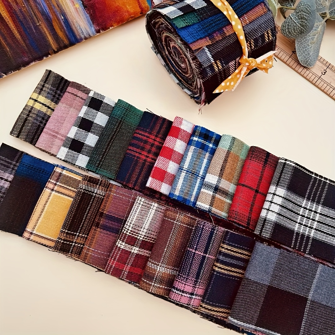 TEMU 40 bandes de tissu à carreaux pré-découpées - 6,5x50 cm/2,6x19,7 po, , , lavable en machine pour patchwork, scrapbooking, décoration maison et