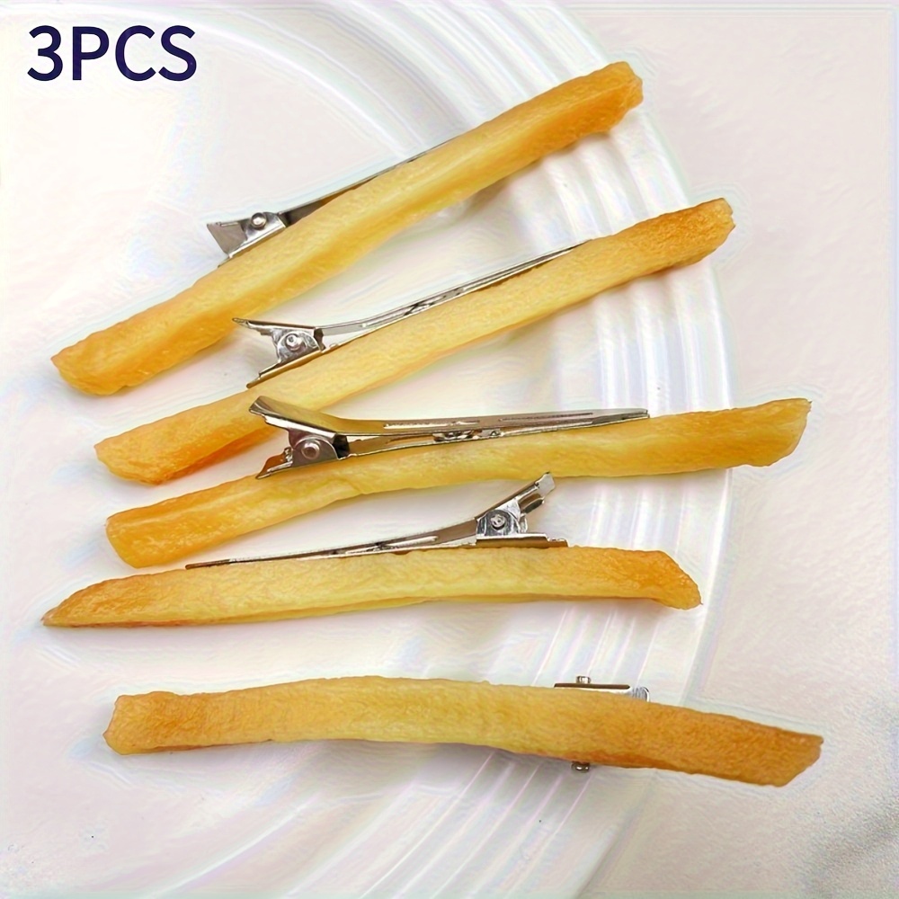 TEMU 3pcs Cute 3d Fries Hair Clips - Fun & Creative Food-themed Hair Accessories With Realistic Fries Design, Durable Pvc Hair Clips For Women, Cute Hair Accessories, Whimsical Hairpiece, Design