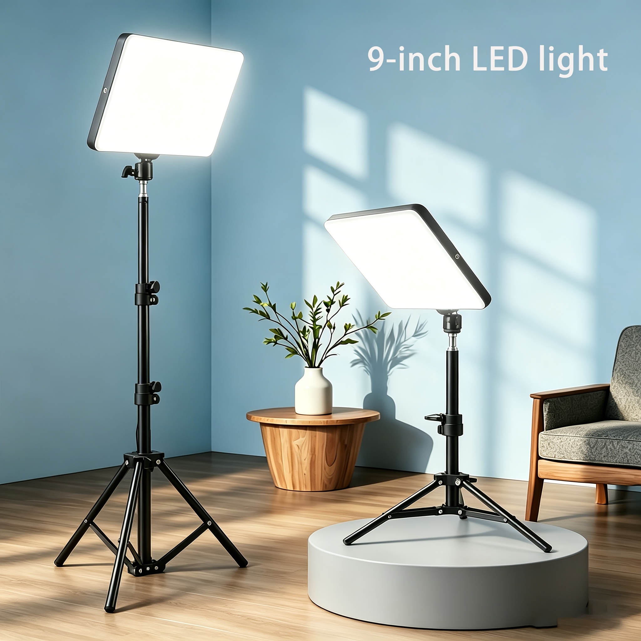 TEMU 9-inch Flat Light, With Portable Adjustable Tripod 39 Inches High, Led Lighting, Suitable For Live Streaming, Self Portrait, Gaming, Christmas,
