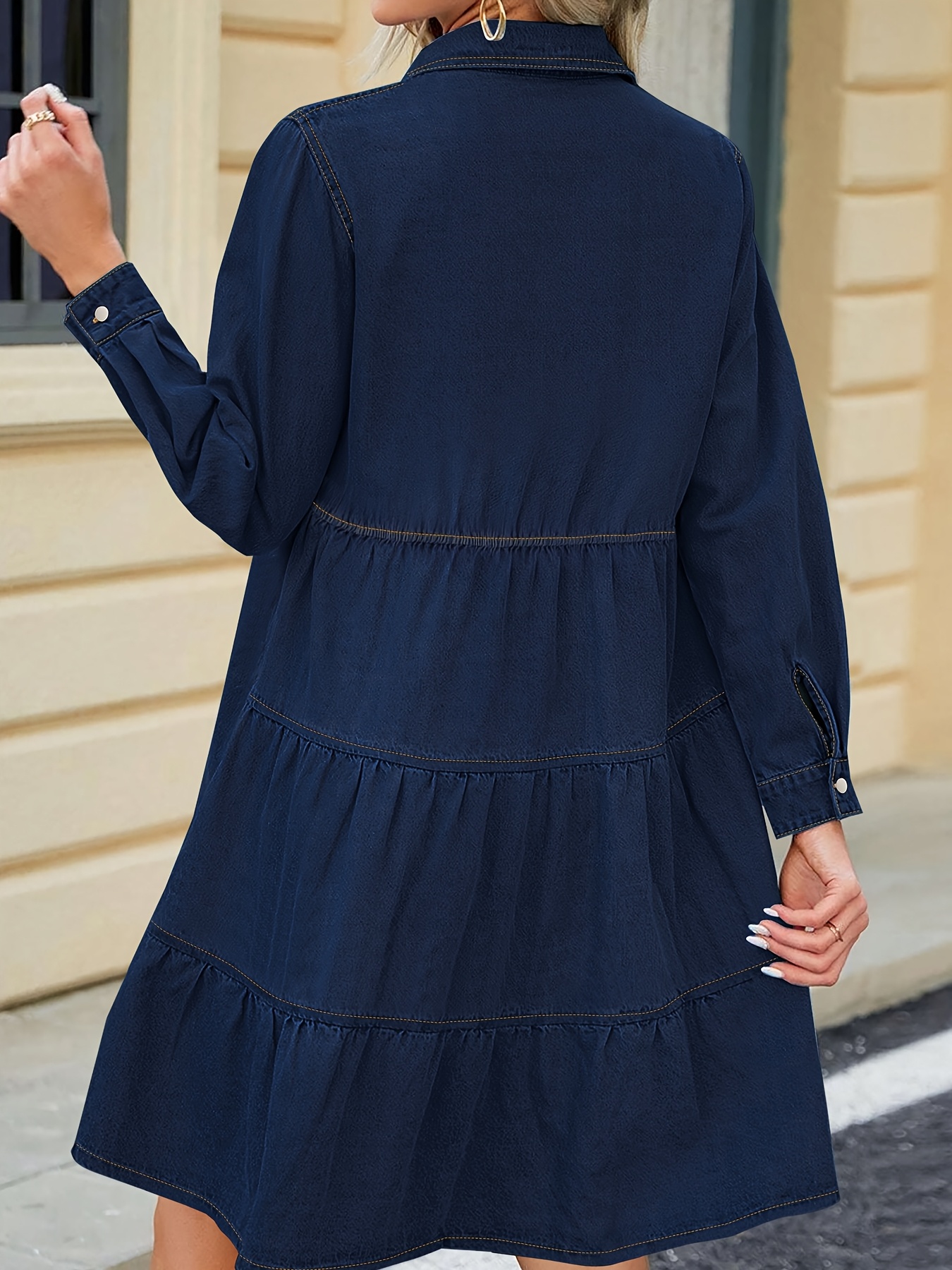 elegant denim shirt dress women long sleeve button machine