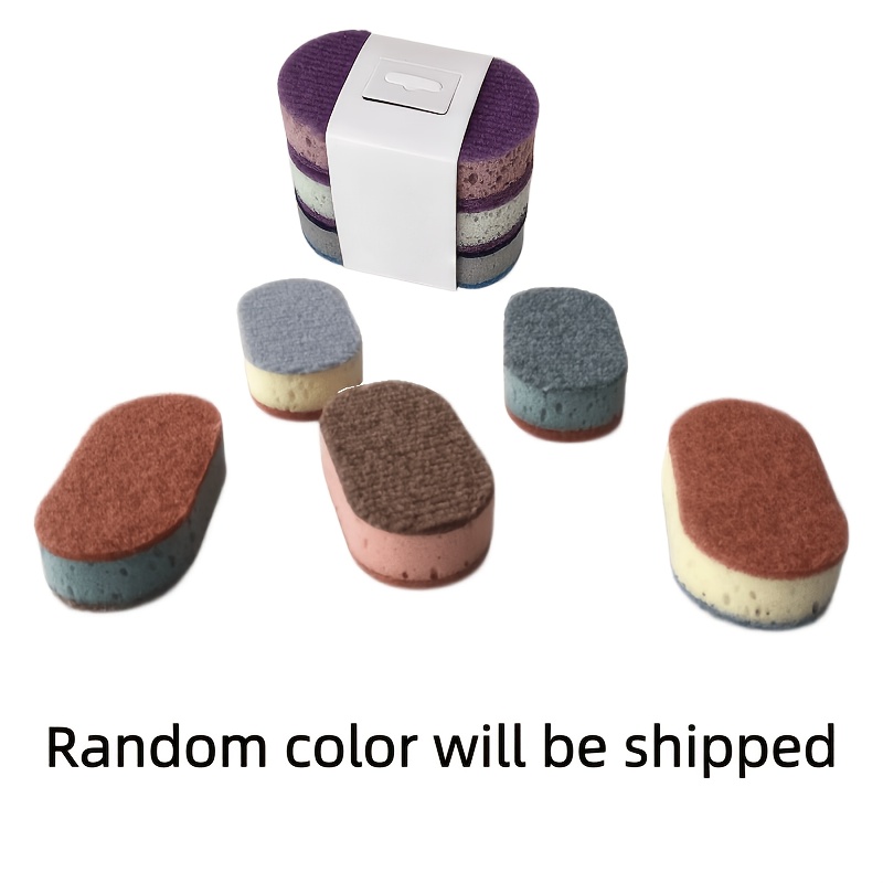 Image of 3 Random Color Thickened High-density Sponge Scrubbers, Colorful Dishwashing Sponges, Non-greasy Pan Brushes, Double-sided Kitchen Dishwashing Scrubbers, Scouring Pads