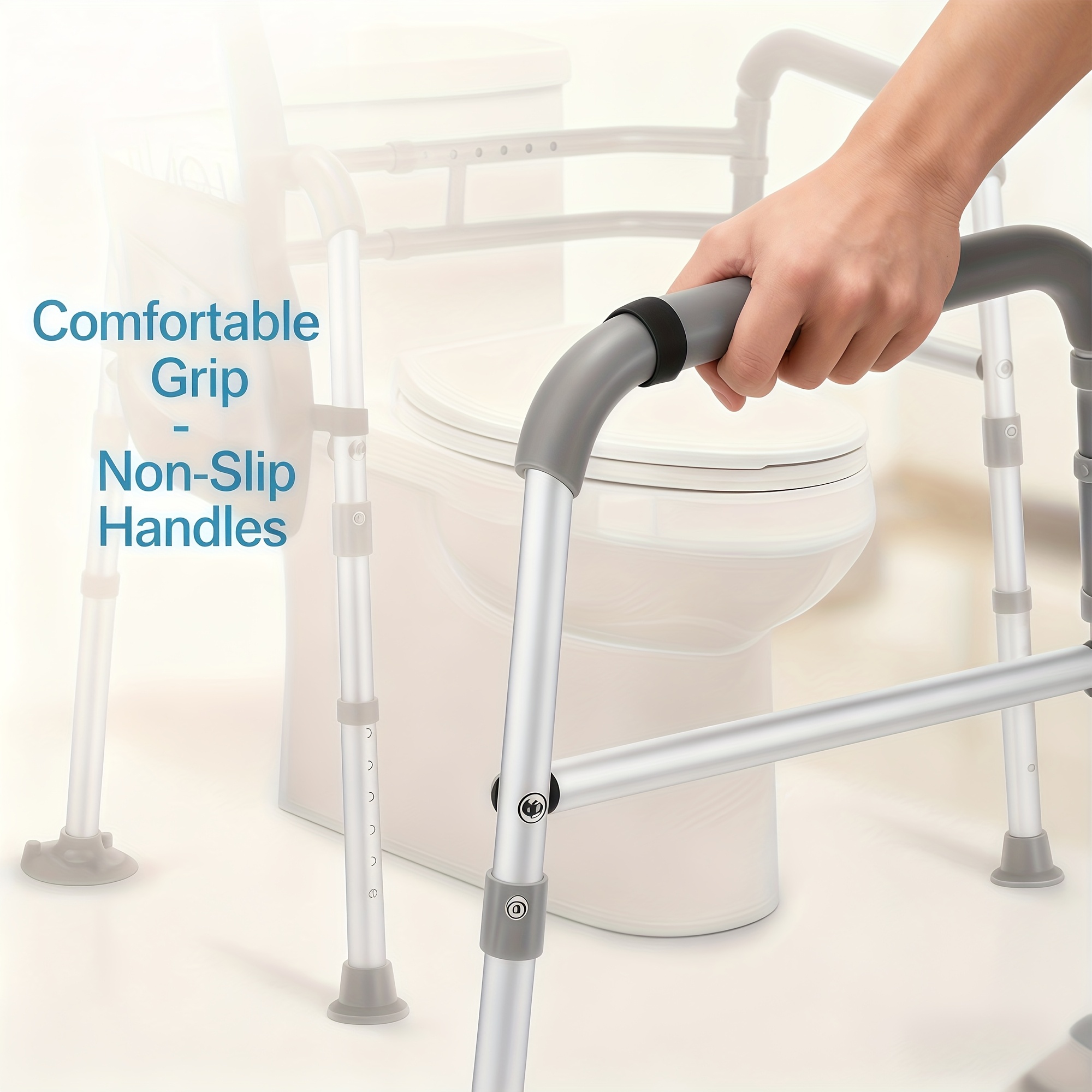 Adjustable & Foldable Toilet Safety Frame With Handles & Suction Cups - Aluminum, 136.08 Kg/300 Lbs Capacity, FSA/HSA Eligible, Ideal For Elderly, Seniors, Disabled - Fit, Sturdy Support