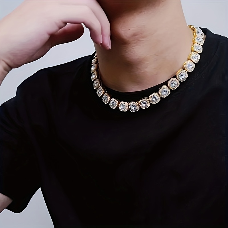 [Hip Hop Chain] Shiny Hip Hop 1pc Square Cuban Chain Necklace Set | Everyday Accessories for Men