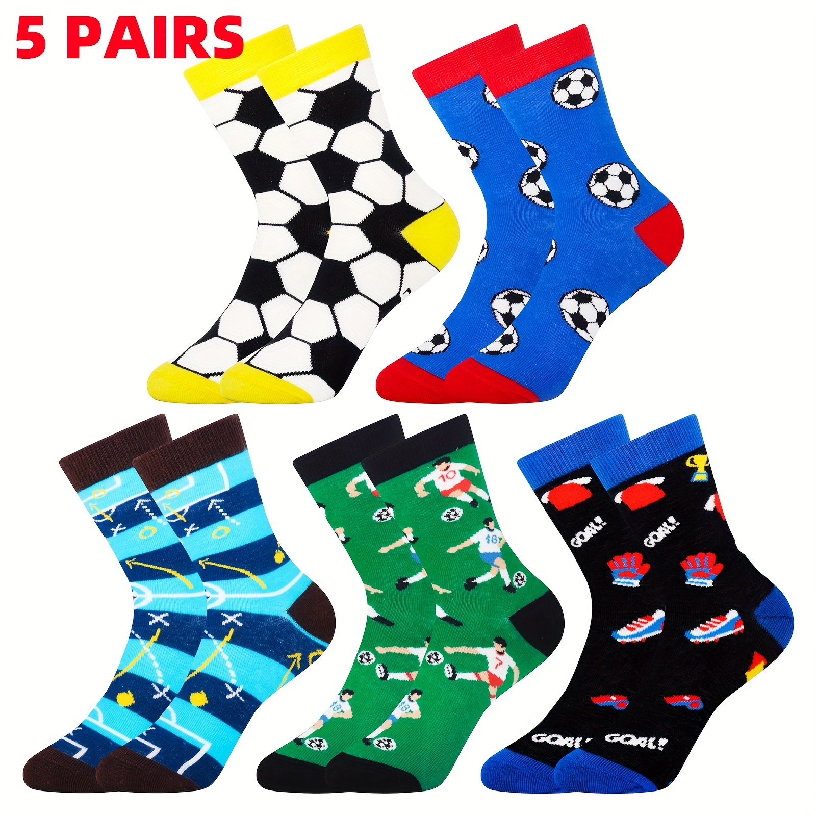 Image of 5-pair Boys' Soccer Socks, Mid-calf Sports Socks For Boys And Girls, Fun Kids' Soccer Socks, Gift For Soccer Lovers, Children's Day Gift For Girls And Boys, Suitable For