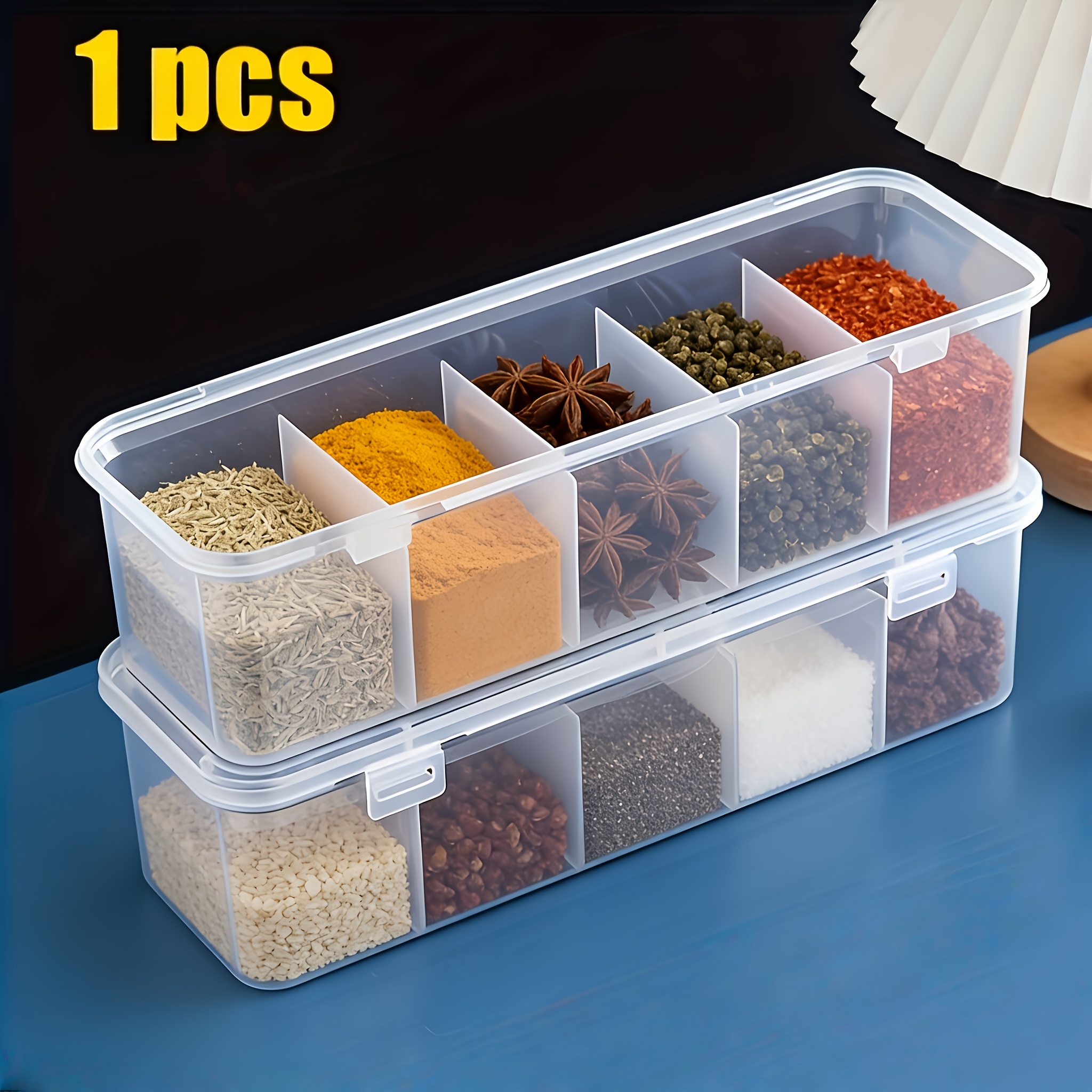 A Large-capacity Spice Storage Box With A Lid And 5 Compartments For Organizing Salt, Pepper, Chili, Msg, And Star . With Durable Materials, Ideal For Home Use