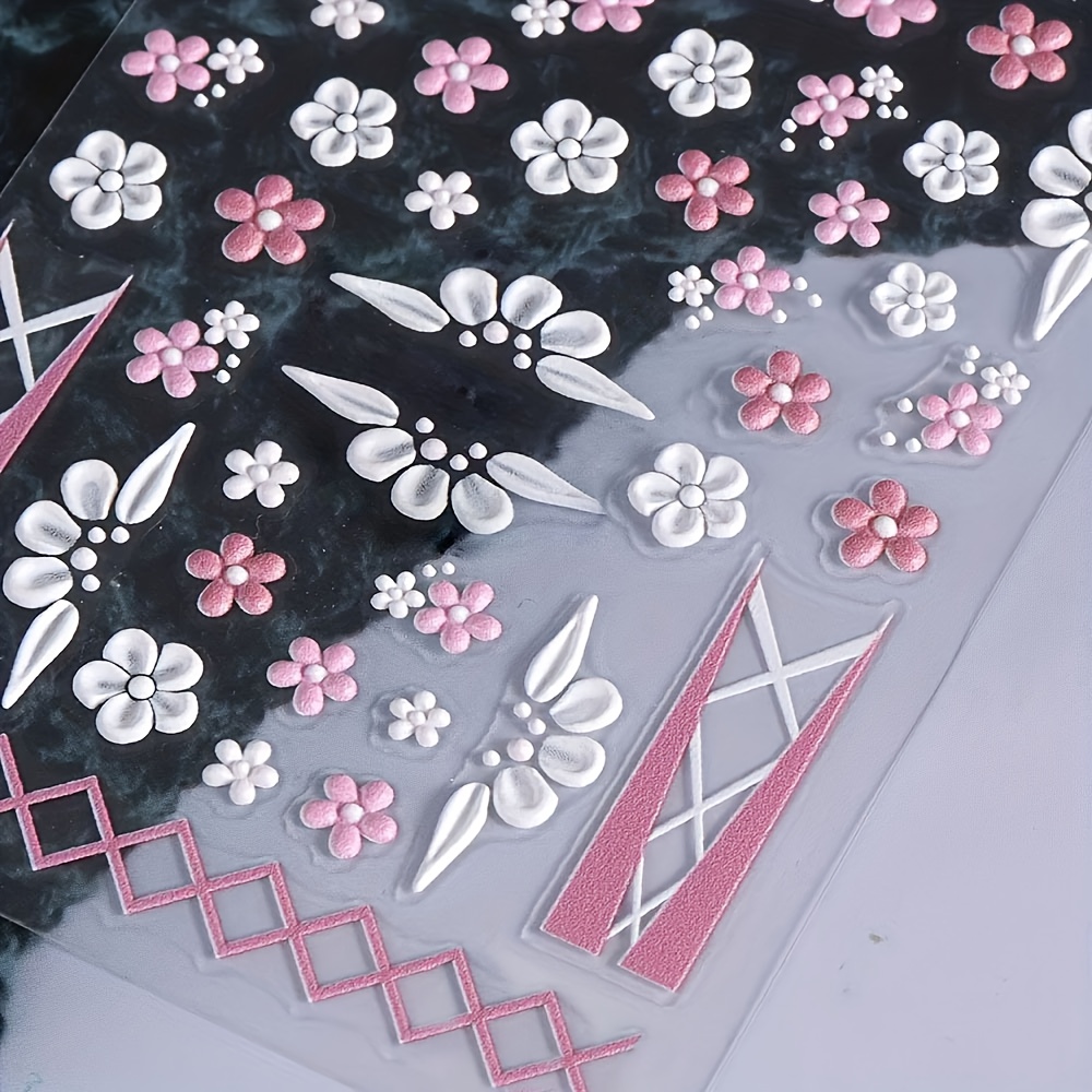 3d Embossed Fantasy Flowers & Bow Nail Art Stickers - , Self-adhesive Decals For Diy Manicure