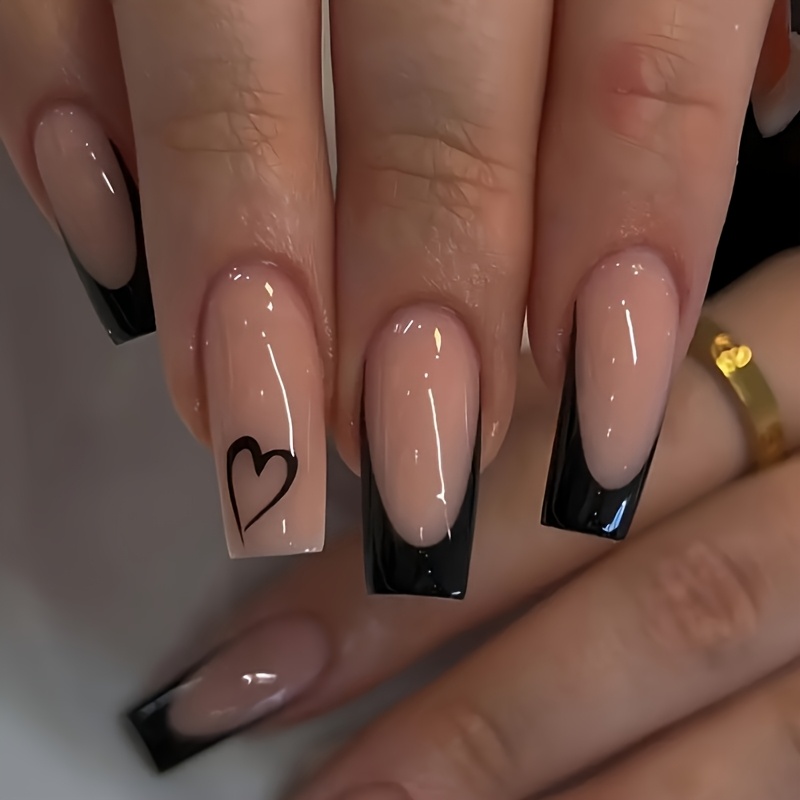 30pcs Medium Square Glossy Art Nails With Design, Elegant For Occasions