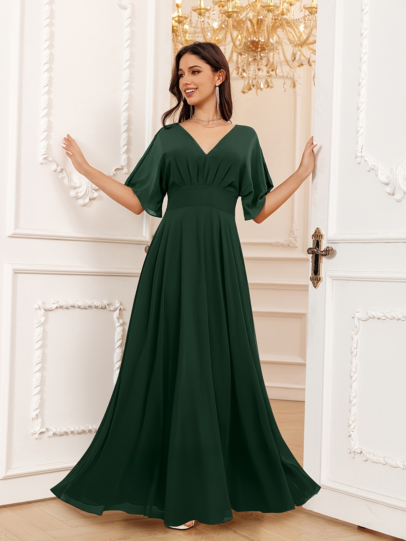an elegant floor length chiffon bridesmaid dress a v neck in - Temu Bahrain