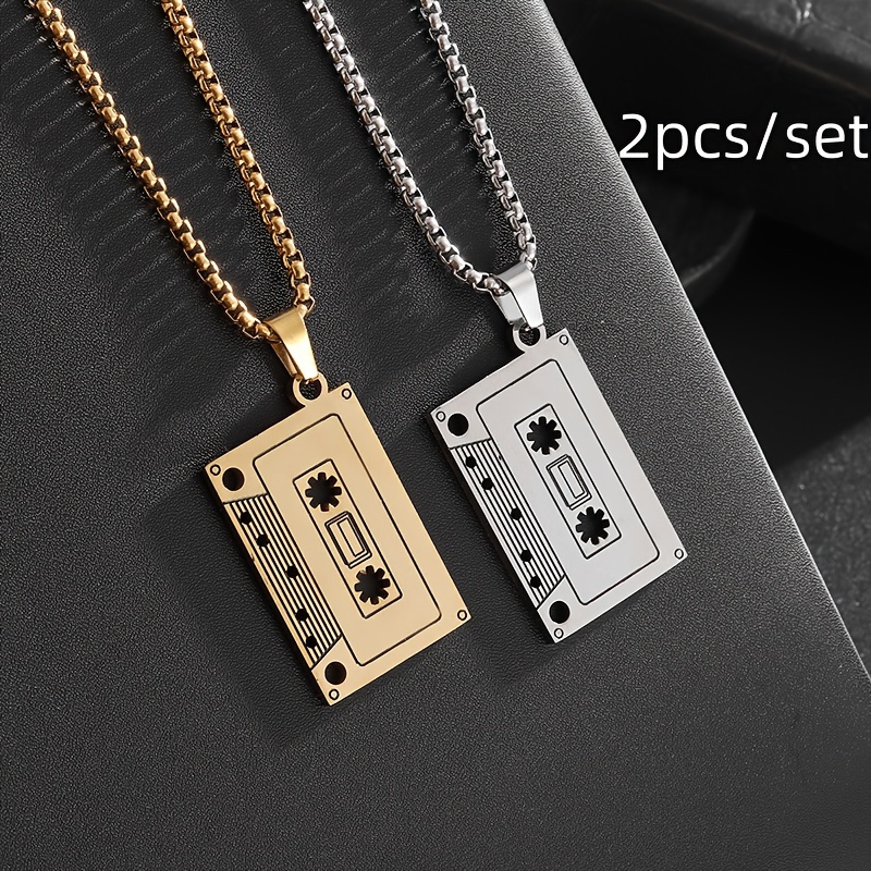 

2pcs/set Pendant Hip Hop Recorder Cassette Chain Necklace Men Women Fashion Street Birthday Party Jewelry