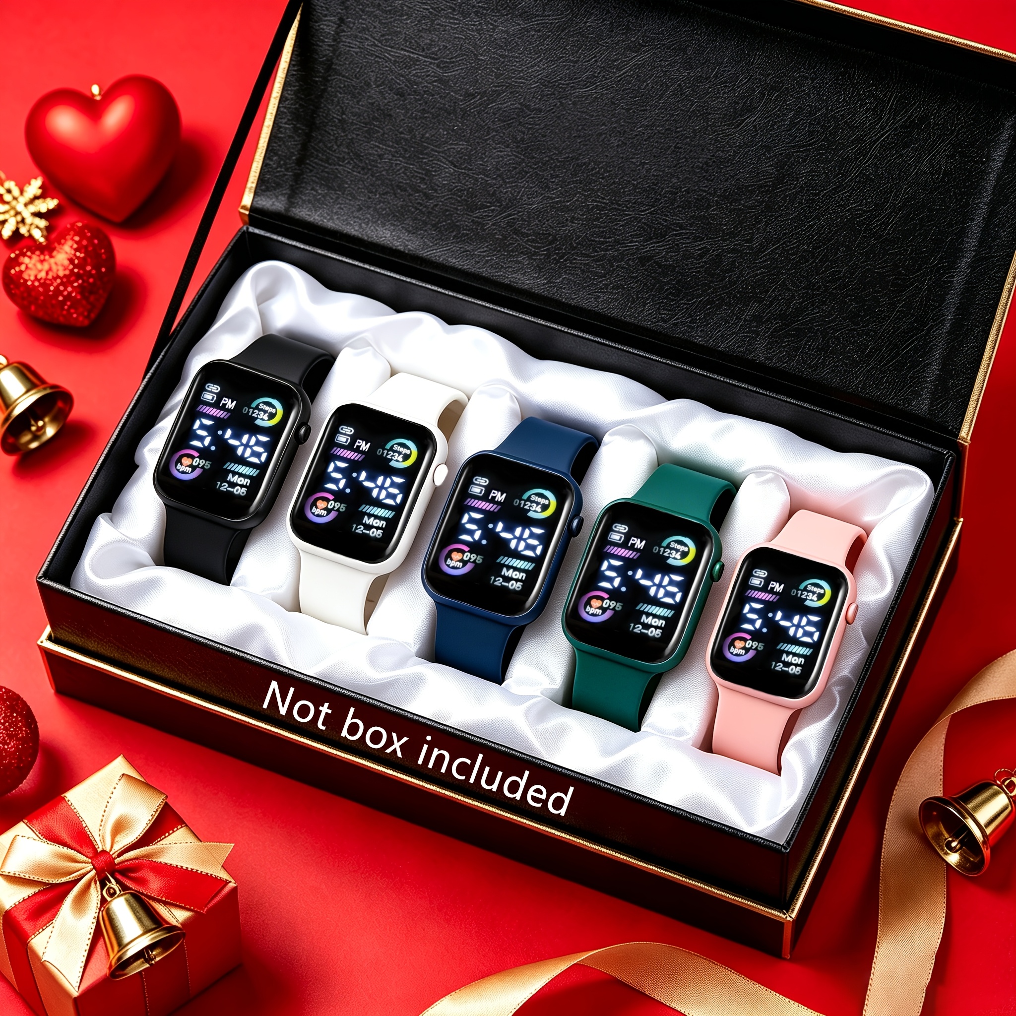 5pcs Unisex Fashionable Simple Casual LED Digital Display Electronic Watch Set, Suitable for Back-to-School Season, Vacations, Graduation Trips, and Various Occasions. Perfect for Daily Wear, Birthday/Holiday Gifts, and an Excellent Gift Choice