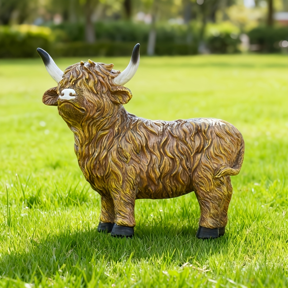 Image of 1pc Exquisite For Highland Cow Resin Outdoor Statue | Animal Decor For Home, Garden, Balcony, Yard, Lawn, Farmhouse Decorations, Unique Gifts For Highland Cow Enthusiast