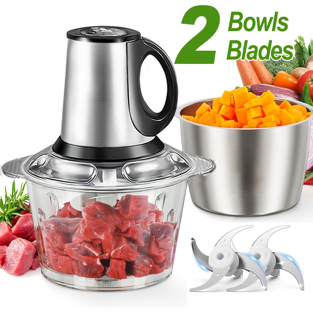 dual bowl blades electric meat grinder 101 45oz   food processor multifunctional kitchen tool for chopping veggies nuts onions grinding meat salads garlic press mashing dough manual meat grinder meat grinder heavy duty grinder for kitchen stainless steel meat grinder meat grinder blade vegetable chopper dough maker     blades sturdy construction professional chefs meal preppers Product details 0