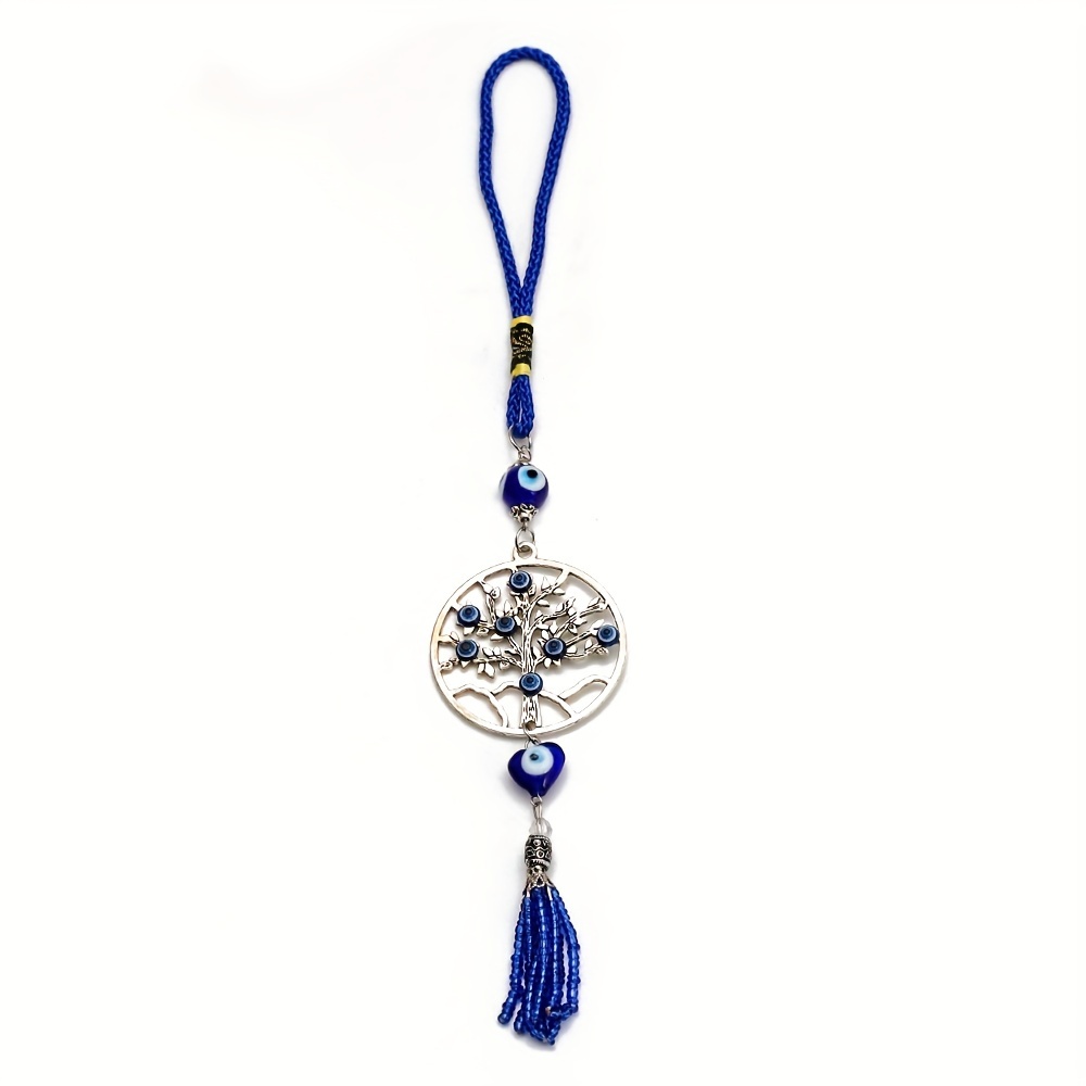 Image of 1pc Tree Of Life Keychain - Alloy Car Keychain With Blue Eye, Long Tassel - Bag Charm, Housewarming Gift For Women/men - Birthday/thanksgiving/easter Present - Durable Alloy Construction, Intricate