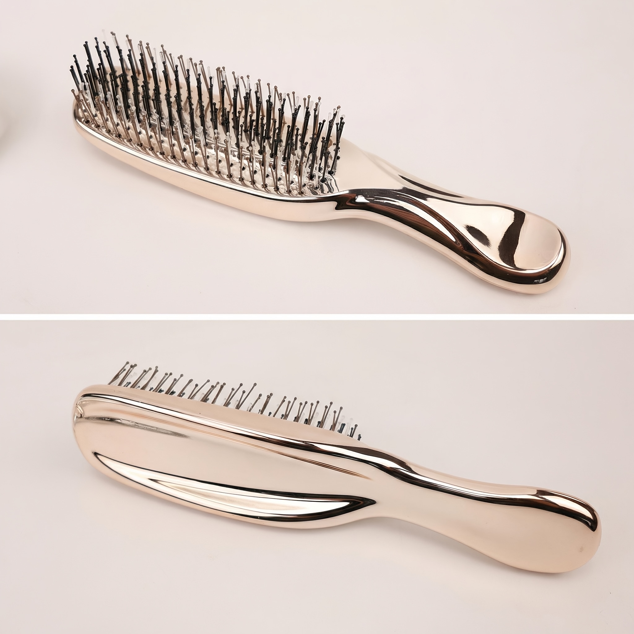 TEMU 2pcs Luxury Plated Detangling Hair Brush Suitable For All Hair Types, Wet/dry Use Fine-toothed Scalp Massager With Nylon Bristles & Plated Comb